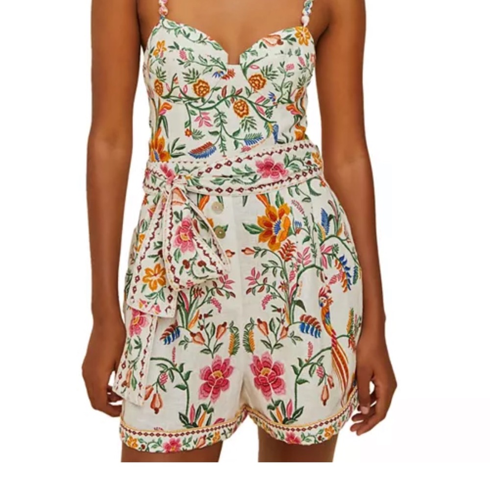 FARM Rio Delicate Forest Off white Linen Romper(NEW)